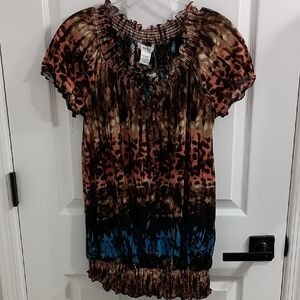 Isela Brown and Blue Patterned Blouse SZ S